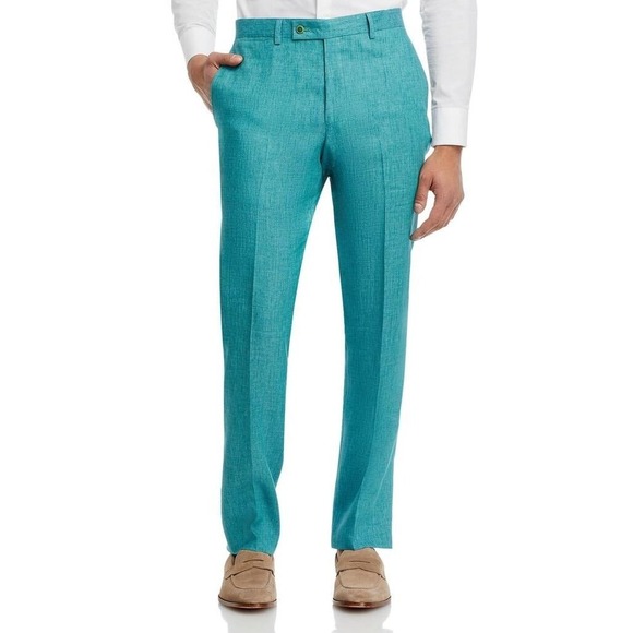 Robert Graham Other - Robert Graham Men Blue Delave Flat-Front Linen Suit Trousers Dress Pants Sz 34R